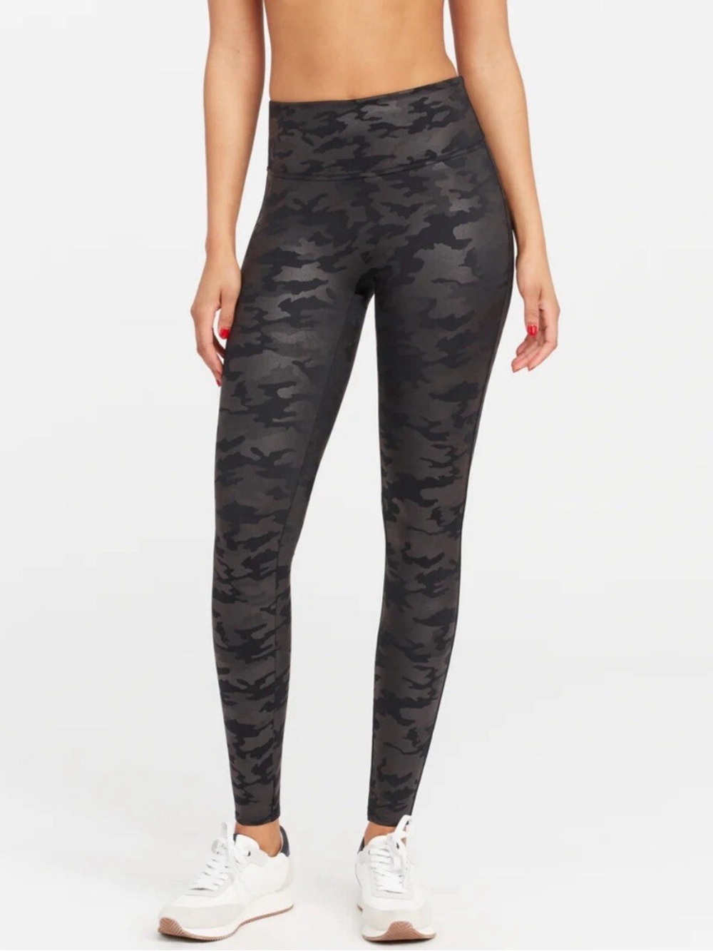 Spanx High Rise Faux Leather Camo Print Leggings Medium Matte Black Size M